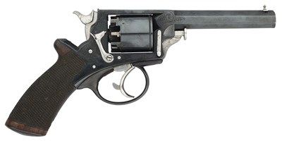 Lot 449 - A 90 BORE PERCUSSION TRANTER PATENT DOUBLE-ACTION SIX-SHOT REVOLVER RETAILED BY GRIFFITHS & WORSLEY