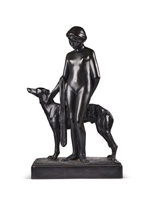 Lot 93 - HENRI LOUIS BOUCHARD (1875-1960): JEUNE FILLE AU LEVRIER