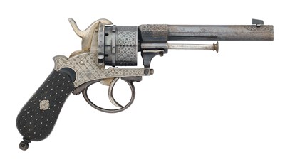 Lot 608 - A LIEGE 90 BORE PIN-FIRE SIX-SHOT REVOLVER, LATE 19TH CENTURY