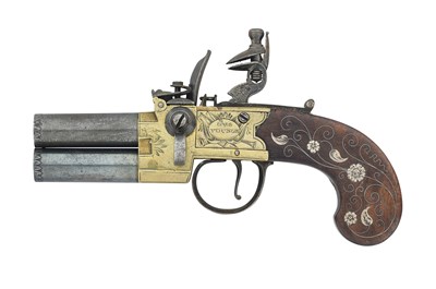 Lot 386 - AN 80 BORE FLINTLOCK BOX-LOCK OVER-AND-UNDER TAP-ACTON PISTOL, BY G. S. & S. YOUNG, SHEFFIELD