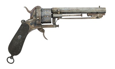 Lot 610 - A SPANISH 54 BORE PIN-FIRE SIX-SHOT REVOLVER WITH SPRING BAYONET