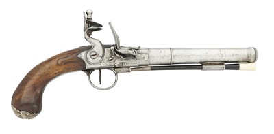 Lot 366 - AN IRISH 18 BORE FLINTLOCK SILVER-MOUNTED PISTOL BY T. HUGHES, MID-18TH CENTURY