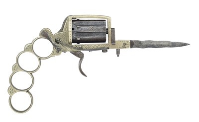 Lot 416 - A LIEGE PIN-FIRE SIX-SHOT KNUCKLE-DUSTER REVOLVER OF DOLNE (APACHE) TYPE AND OF SMALL BORE