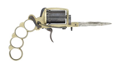 Lot 417 - A LIEGE PIN-FIRE SIX-SHOT KNUCKLE-DUSTER REVOLVER OF DOLNE (APACHE) TYPE AND OF SMALL BORE