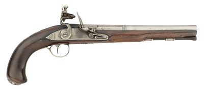 Lot 374 - A 20 BORE FLINTLOCK SILVER-MOUNTED PISTOL, SIGNED T. RICHARDS, LONDON