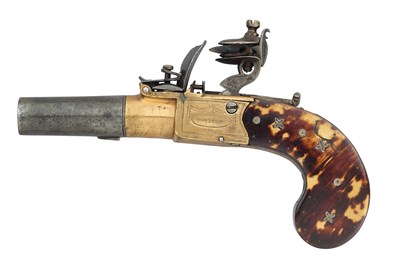 Lot 604 - A 40 BORE FLINTLOCK BOX-LOCK POCKET PISTOL BY I. REA, NO. 91 MINORIES, LONDON, CIRCA 1823
