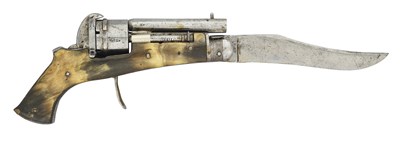 Lot 419 - A LIEGE COMBINED PIN-FIRE SIX-SHOT REVOLVER OF SMALL BORE AND POCKET KNIFE, LATE 19TH CENTURY