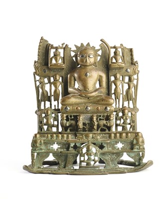 Lot 186 - A JAIN FRAGMENTARY BRONZE SHRINE, GUJARAT, WESTERN INDIA, DATED SAMVAT 1522/1466 A.D