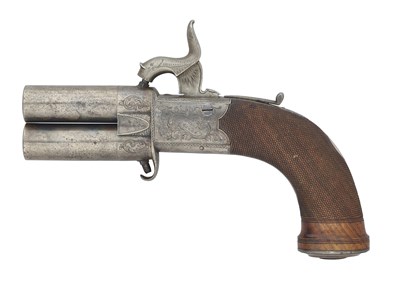 Lot 405 - A 28 BORE PERCUSSION BOX-LOCK TURN-OVER OVERCOAT PISTOL, BY W.M. NIXON, MAKER, CIRCA 1850