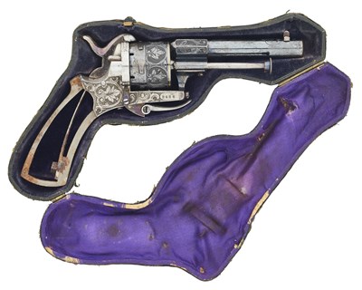 Lot 413 - A CASED CONTINENTAL PIN-FIRE POCKET REVOLVER OF SMALL BORE, NO. 8686, CIRCA 1860