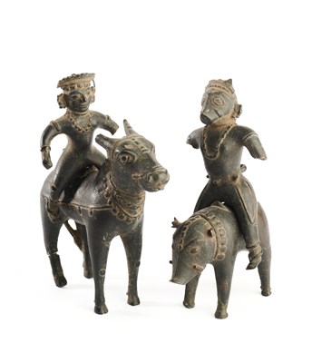 Lot 31 - TWO DEITIES RIDING ANIMALS, KARNATAKA, DECCAN, SOUTHERN INDIA, CIRCA 18TH CENTURY