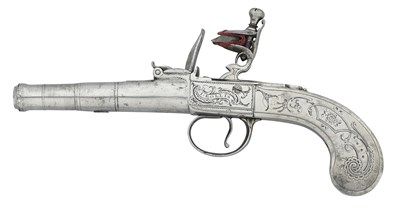 Lot 380 - A 54 BORE FLINTLOCK ALL-STEEL BOX-LOCK PISTOL BY J COLLIS, OXFORD, CIRCA 1785