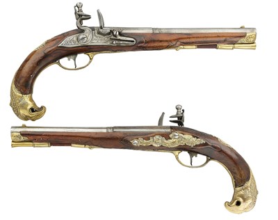 Lot 363 - A PAIR OF BOHEMIAN 28 BORE FLINTLOCK HOLSTER PISTOLS BY ANTONI SEBERT, MID-18TH CENTURY