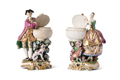 Lot 520 - A PAIR OF CHELSEA SWEETMEAT FIGURES, CIRCA 1765
