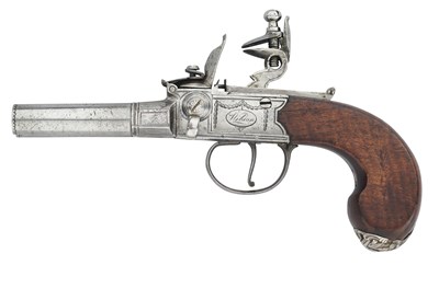 Lot 384 - A 60 BORE FLINTLOCK BOX-LOCK SIDE-BY-SIDE TAP-ACTION PISTOL BY WILSON OF LONDON, LATE 18TH CENTURY