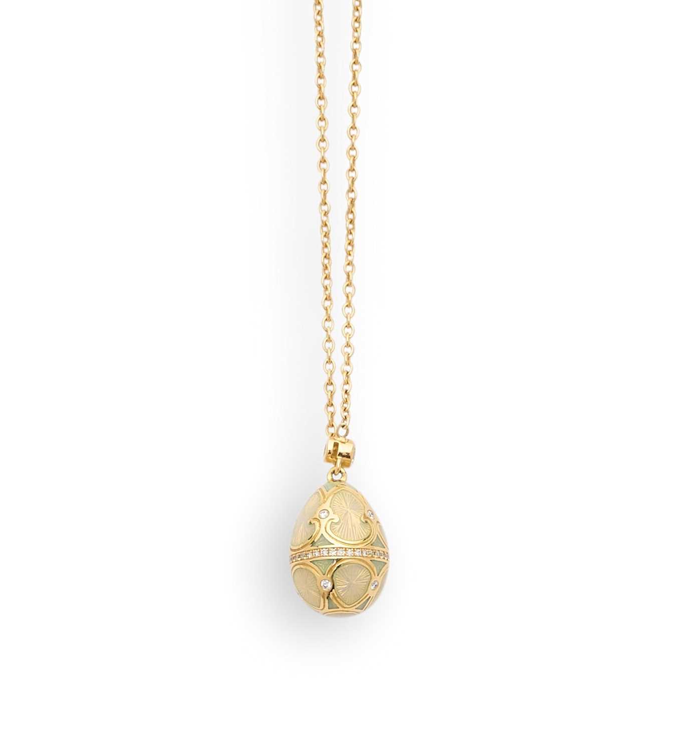 Lot 342 - FABERGE HERITAGE COLLECTION: ENAMEL AND DIAMOND PENDENT EGG, MODERN