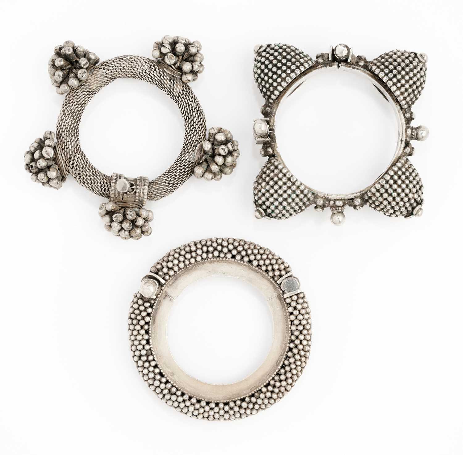 Lot 66 - THREE SILVER BRACELETS, RAJASTHAN, INDIA, 19TH/20TH CENTURY