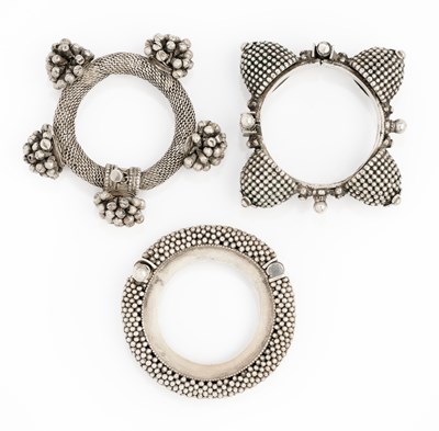 Lot 66 - THREE SILVER BRACELETS, RAJASTHAN, INDIA, 19TH/20TH CENTURY