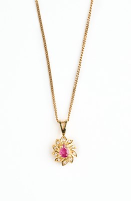 Lot 335 - RUBY AND DIAMOND PENDANT