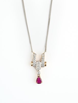 Lot 585 - RUBY AND DIAMOND PENDENT