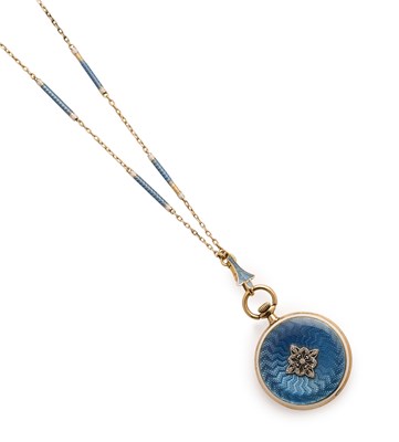 Lot 667 - EDWARDIAN ENAMEL AND DIAMOND PENDENT WATCH, 1910s