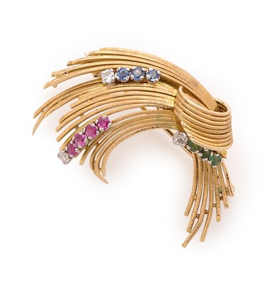Lot 722 - GEM-SET BROOCH, 1960s