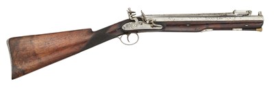 Lot 351 - A FLINTLOCK BLUNDERBUSS WITH SPRING BAYONET SIGNED DAVIDSON, BIRMINGHAM PROOF MARKS, CIRCA 1815-20