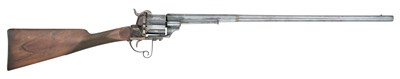 Lot 424 - A CONTINENTAL 25 BORE PIN-FIRE SIX-SHOT REVOLVING CARBINE, CIRCA 1870
