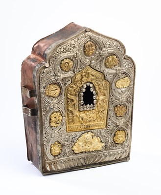 Lot 233 - A COPPER AND SILVER ALLOY AMULET BOX (GAU), TIBET, 20TH CENTURY
