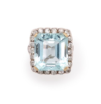 Lot 688 - AQUAMARINE AND DIAMOND RING, 1950s/COMPOSITE