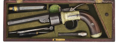 Lot 429 - A CASED 54 BORE PERCUSSION BAKER'S PATENT TRANSITIONAL SINGLE-ACTION SIX-SHOT REVOLVER