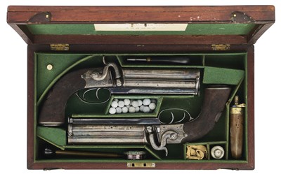 Lot 400 - A CASED PAIR OF 40 BORE PERCUSSION OVER-AND-UNDER BOX-LOCK BELT PISTOLS SIGNED W. SQUIRES