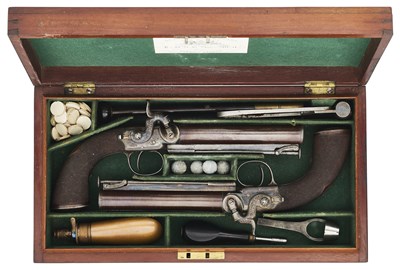 Lot 402 - A CASED PAIR OF 20 BORE PERCUSSION BOX-LOCK BELT PISTOLS BY COLLINS