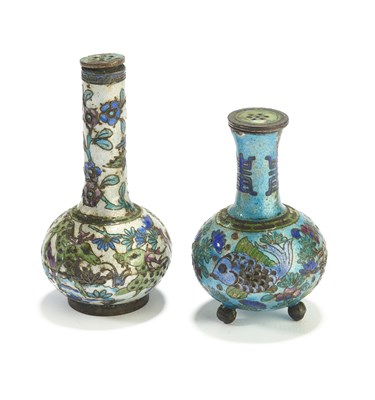Lot 250 - TWO CHINESE CLOISONNE ENAMEL MINIATURE VASES, LATE QING DYNASTY