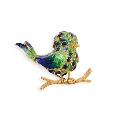 Lot 717 - GOLD, ENAMEL AND DIAMOND BROOCH, 1968