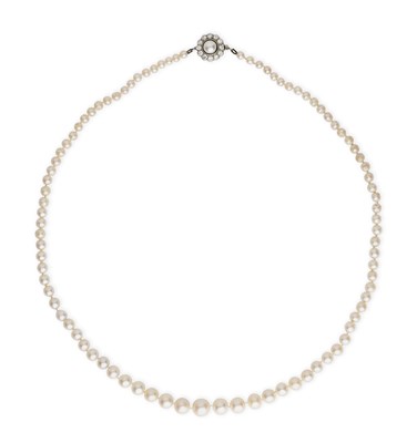 Lot 678 - CARTIER: NATURAL PEARL AND DIAMOND NECKLACE, 1920s