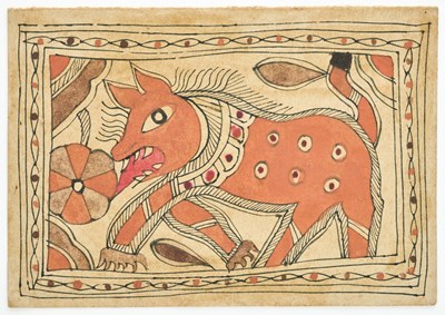 Lot 520 - A SMALL MADUBHANI PAINTING OF A BOAR