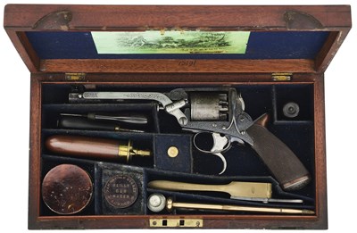Lot 442 - A CASED 54 BORE PERCUSSION TRANTER PATENT THIRD MODEL SELF-COCKING FIVE-SHOT REVOLVER