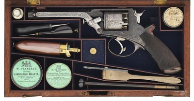 Lot 427 - A FINE CASED 54-BORE PERCUSSION TRANTER PATENT THIRD MODEL DOUBLE-ACTION FIVE-SHOT REVOLVER