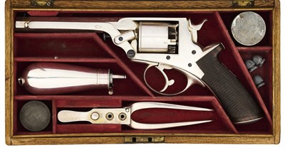 Lot 443 - A CASED 54 BORE PERCUSSION TRANTER PATENT FOURTH MODEL DOUBLE-ACTION FIVE-SHOT REVOLVER