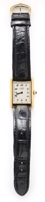Lot 535 - CARTIER (MUST DE): TANK VERMEIL, REF.590005: MID SIZE SILVER-GILT WRISTWATCH, SWISS, CIRCA 1990