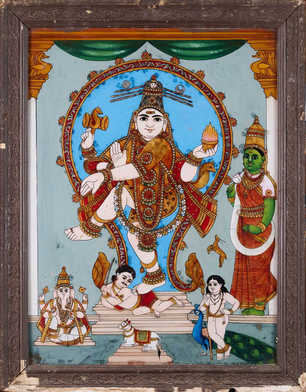 Lot 85 - A REVERSE GLASS PAINTING OF SIVA NATARAJA, TANJORE (THANJAVUR), SOUTH INDIA, CIRCA 1900