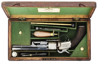 Lot 438 - A CASED 54 BORE PERCUSSION GAS-SEALED SINGLE-ACTION SIX-SHOT REVOLVER SIGNED WITTON & DAW'S