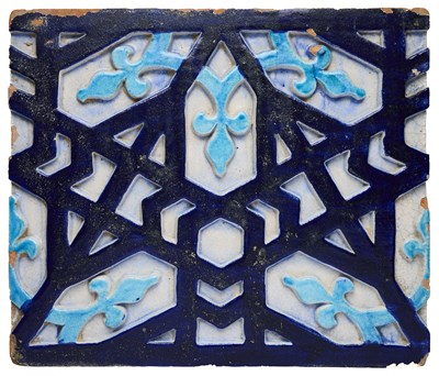 Lot 383 - A LARGE MULTAN MOULDED RELIEF TILE, PUNJAB, PAKISTAN, 19TH CENTURY