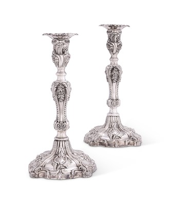 Lot 199 - A PAIR OF VICTORIAN SILVER LARGE CANDLESTICKS, CRESWICK & CO., SHEFFIELD, 1846