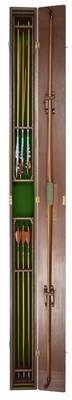Lot 79 - A CASED ALDRED LONGBOW WITH TWO SETS OF ARROWS, LATE 19TH/EARLY 20TH CENTURY