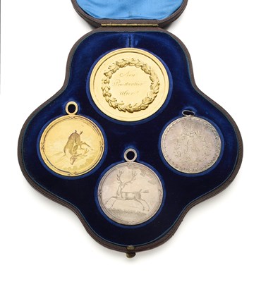 Lot 22 - FOUR CASED ARCHERY MEDALS AWARDED TO THEODORE FORBES LEITH MD, 1793