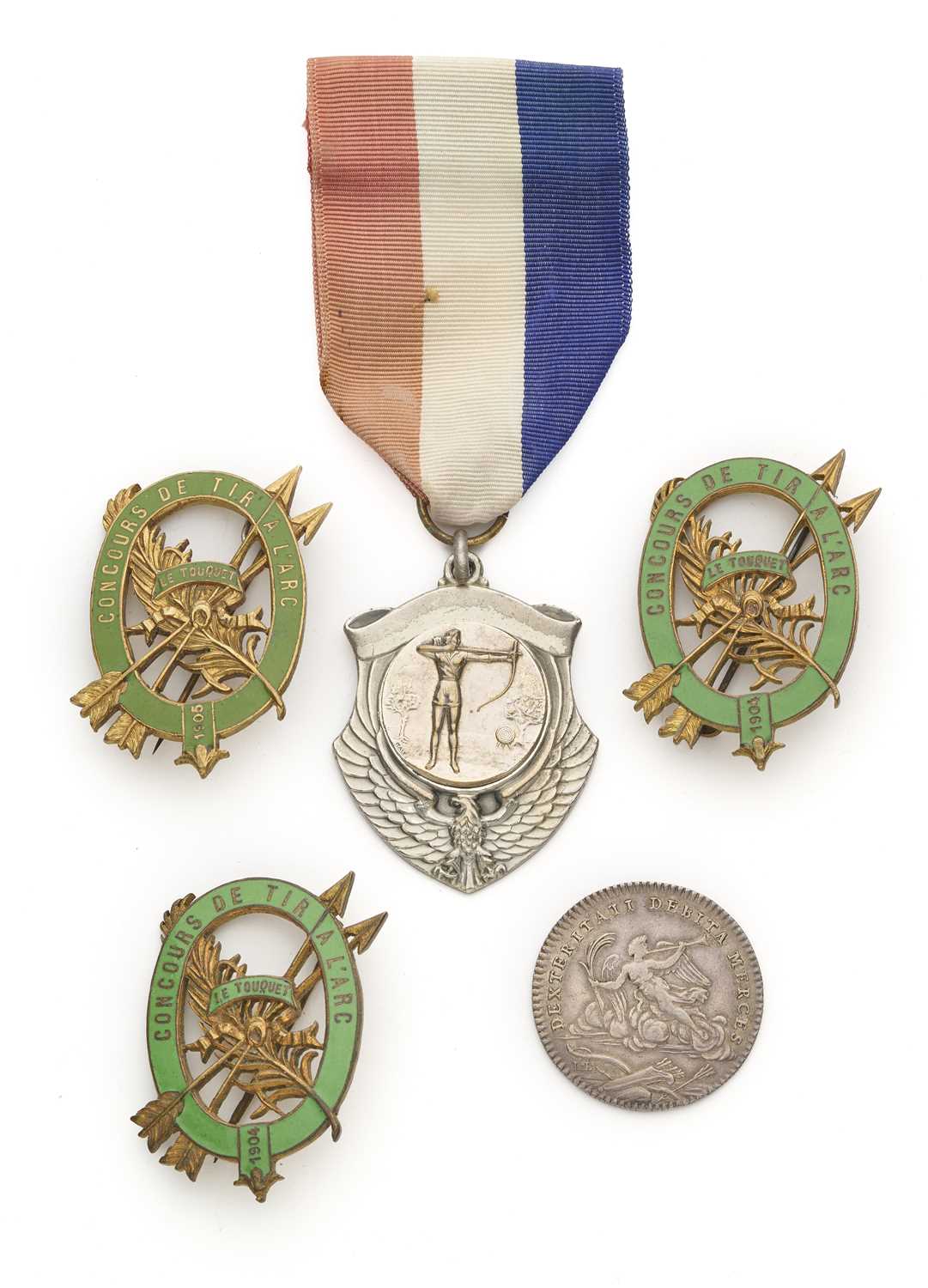 Lot 55 - A COLLECTION OF FRENCH ARCHERY MEDALS AND COINS, 18/20TH CENTURY