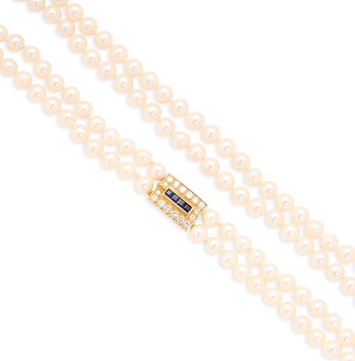 Lot 698 - CULTURED PEARL, SAPPHIRE AND DIAMOND NECKLACE