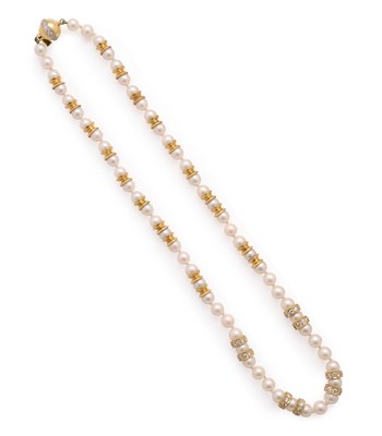 Lot 786 - CULTURED PEARL AND DIAMOND NECKLACE